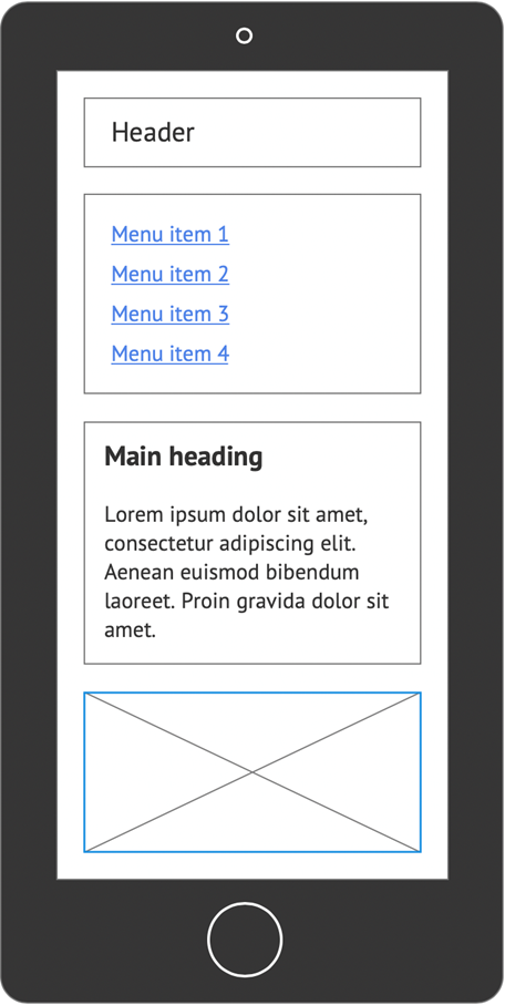 Webpage displayed on a mobile device in portrait orientation. All content in one column - a header followed by the menu,  the main heading, text and image.