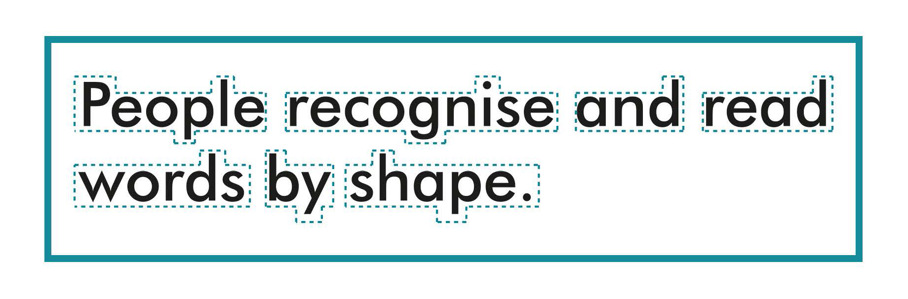 Image showing text with an outline around it to demonstrate how people recognise and read words by shape.