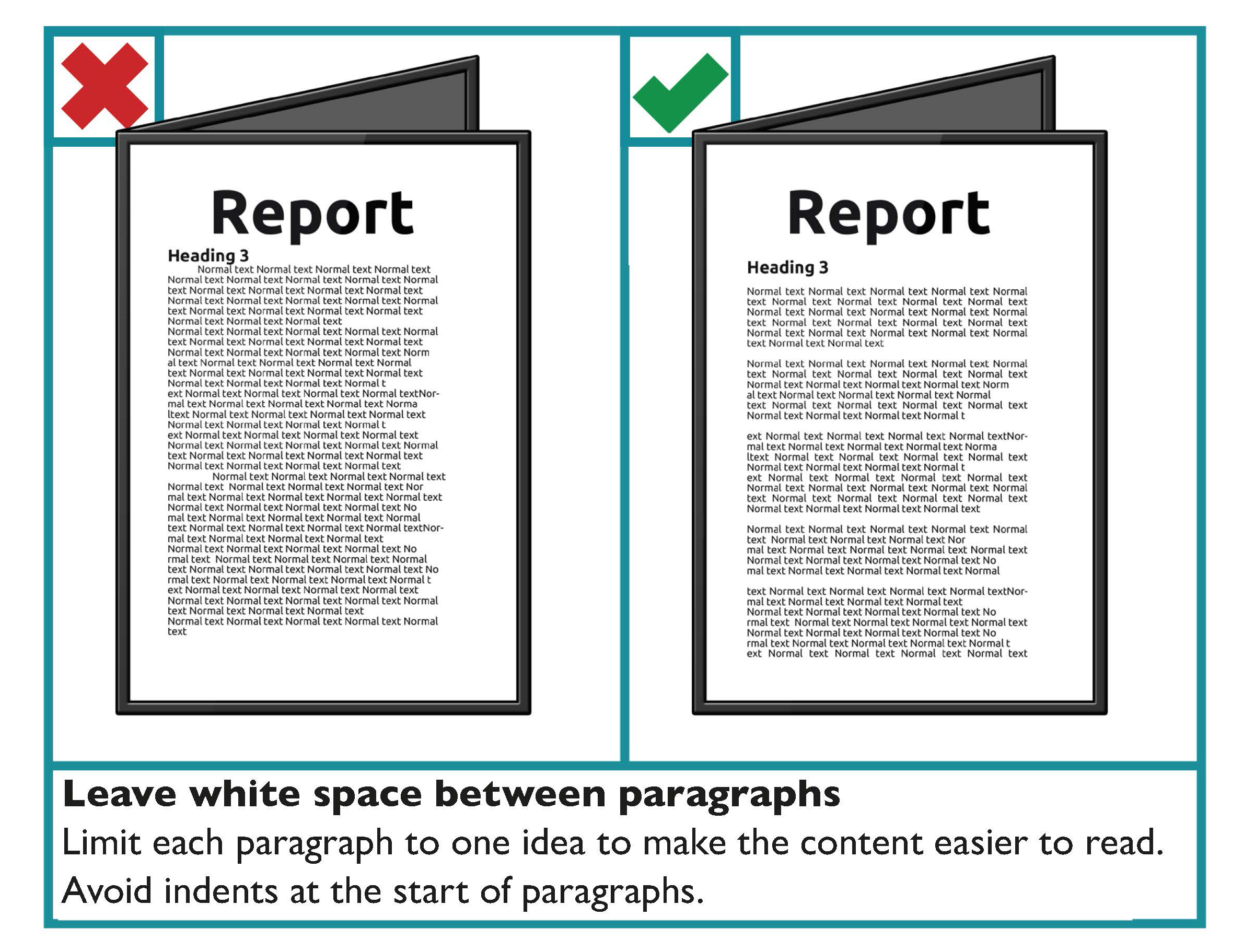 Example showing how leaving white space between paragraphs makes the content easier to read