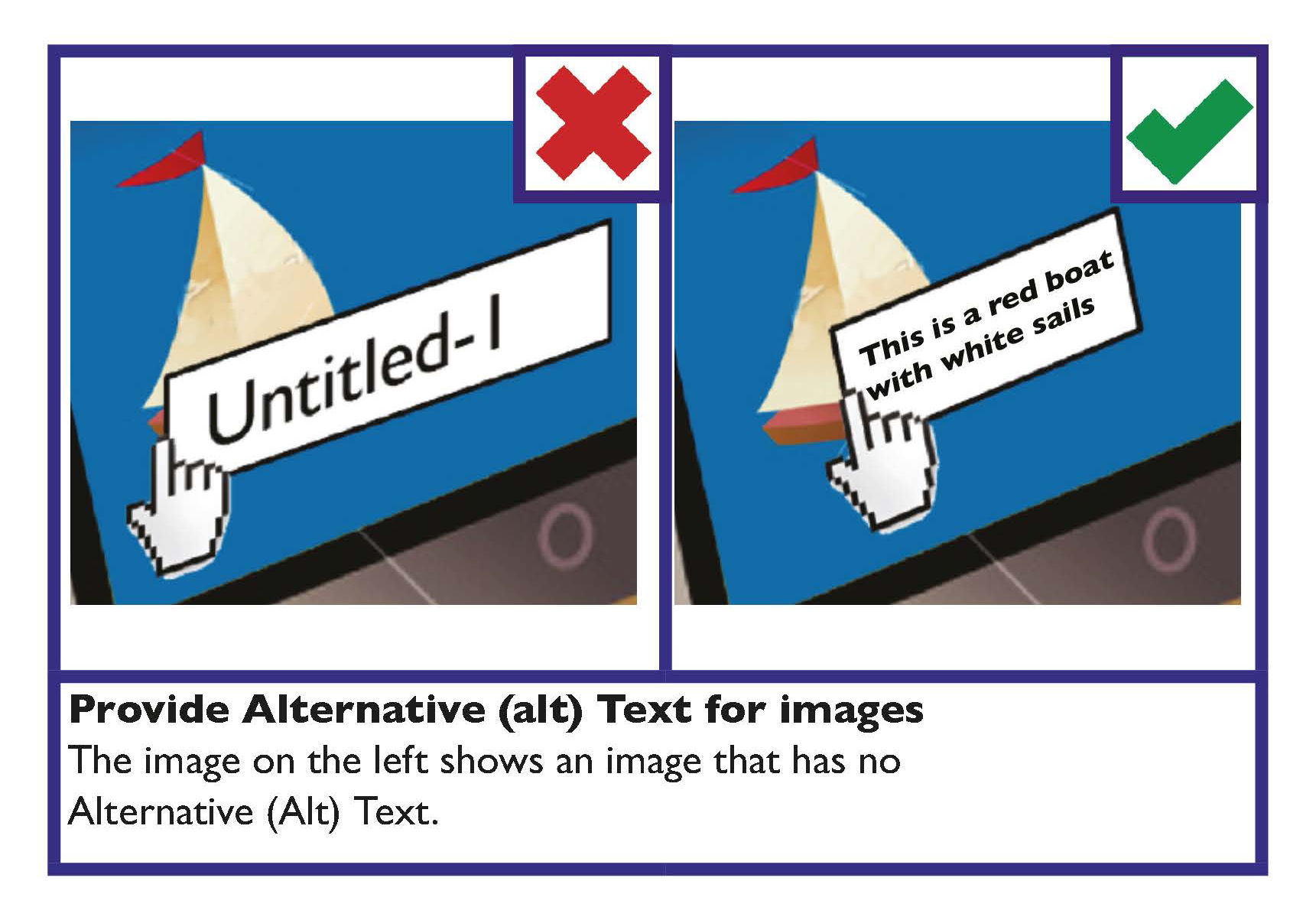 Two images, one image has alt text and one image does not have alternative text. Provide alternative text for images.