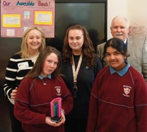 Ger Craddock and Shauna O’Reilly, class teacher with students from St Laurence O'Toole GNS